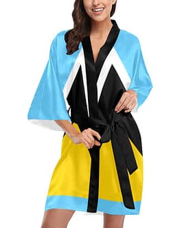 Saint Lucia Flag Women’s Short Kimono Robe