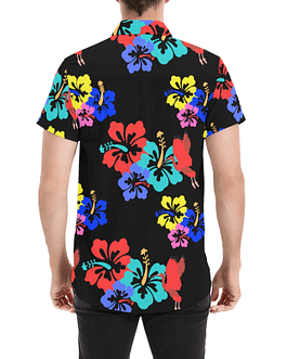 Colorful Hibiscus Pattern Men’s  Shirt (Black)