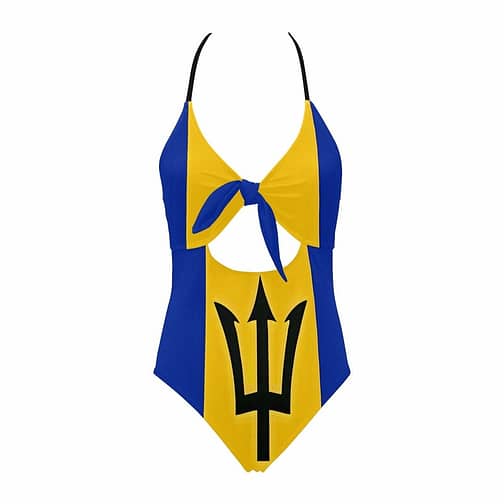 Barbados Flag Backless Bow Hollow Out Swimsuit