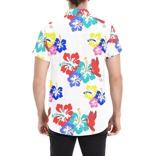 Colorful Hibiscus Pattern Men's Shirt (White)