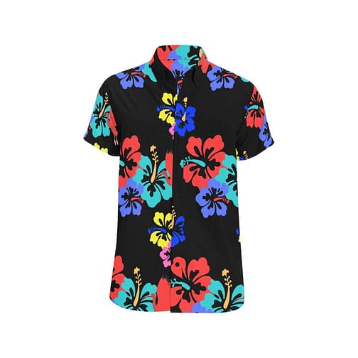 Colorful Hibiscus Pattern Men's Shirt (Black)
