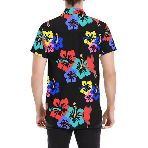 Colorful Hibiscus Pattern Men's Shirt (Black)