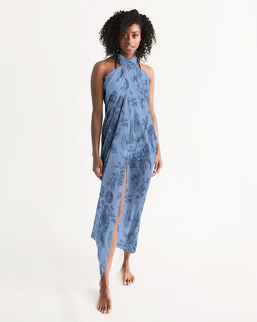 Blue Toile Floral Swim Cover Up