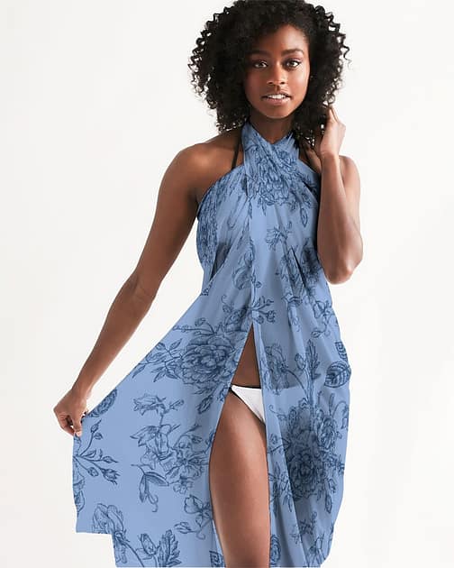 Blue Toile Floral Swim Cover Up