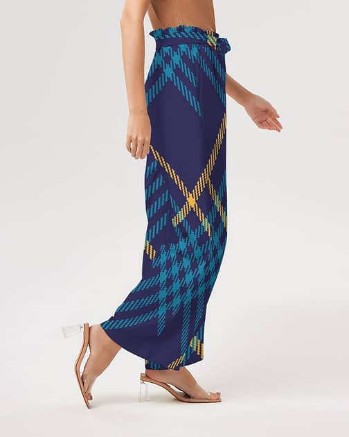 Blue Tartan Women’s High-Rise Wide Leg Pants