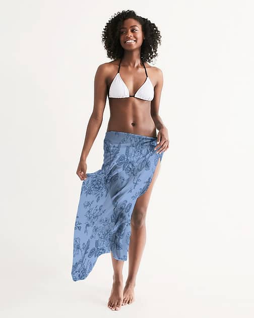 Blue Toile Floral Swim Cover Up