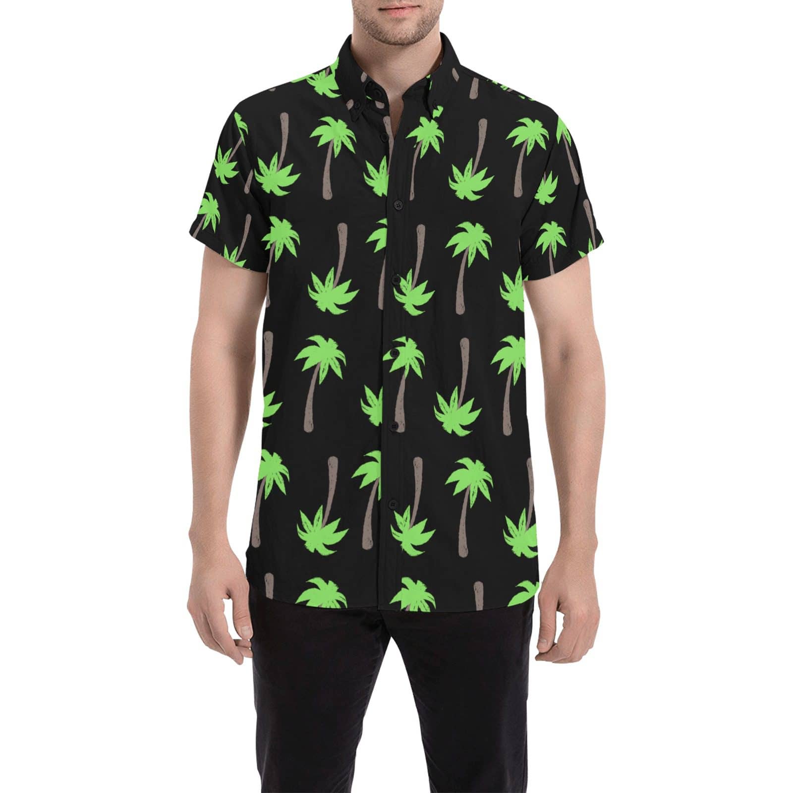 Palm Tree Pattern Men's Shirt (Black)